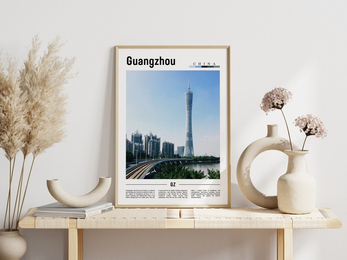 Guangzhou China Canton Tower Skyline River Minimal Travel Poster - Image 3