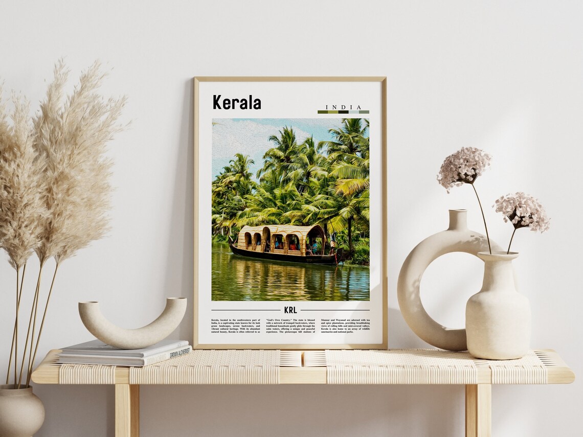 Kerala Minimal Travel Poster, Asia Wall Art Print - Image 3