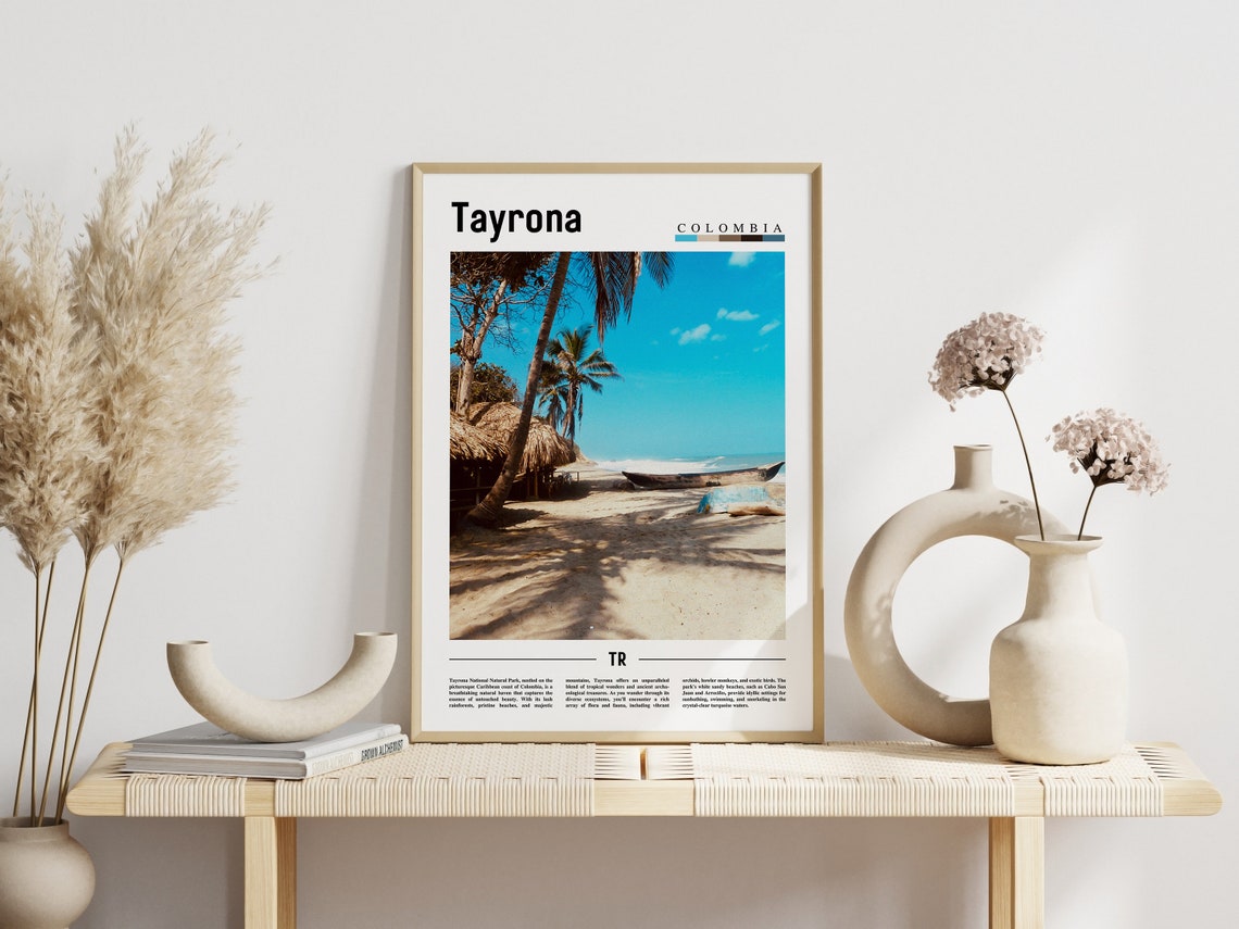 Tayrona Colombia Caribbean Beach Huts Palm Trees Travel Poster - Image 3