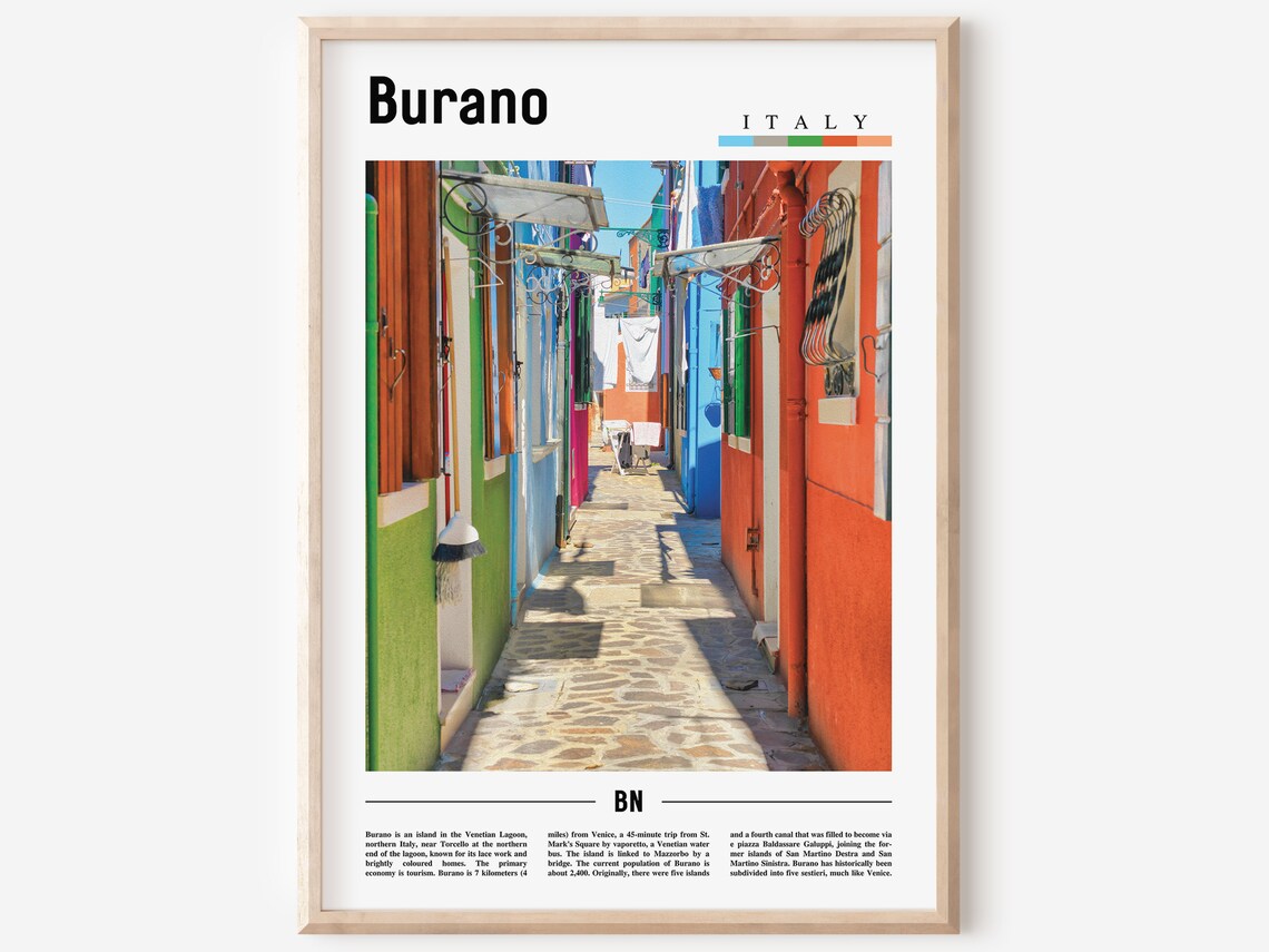 Burano Italy Colorful Canal Street Houses Minimalist Art Poster