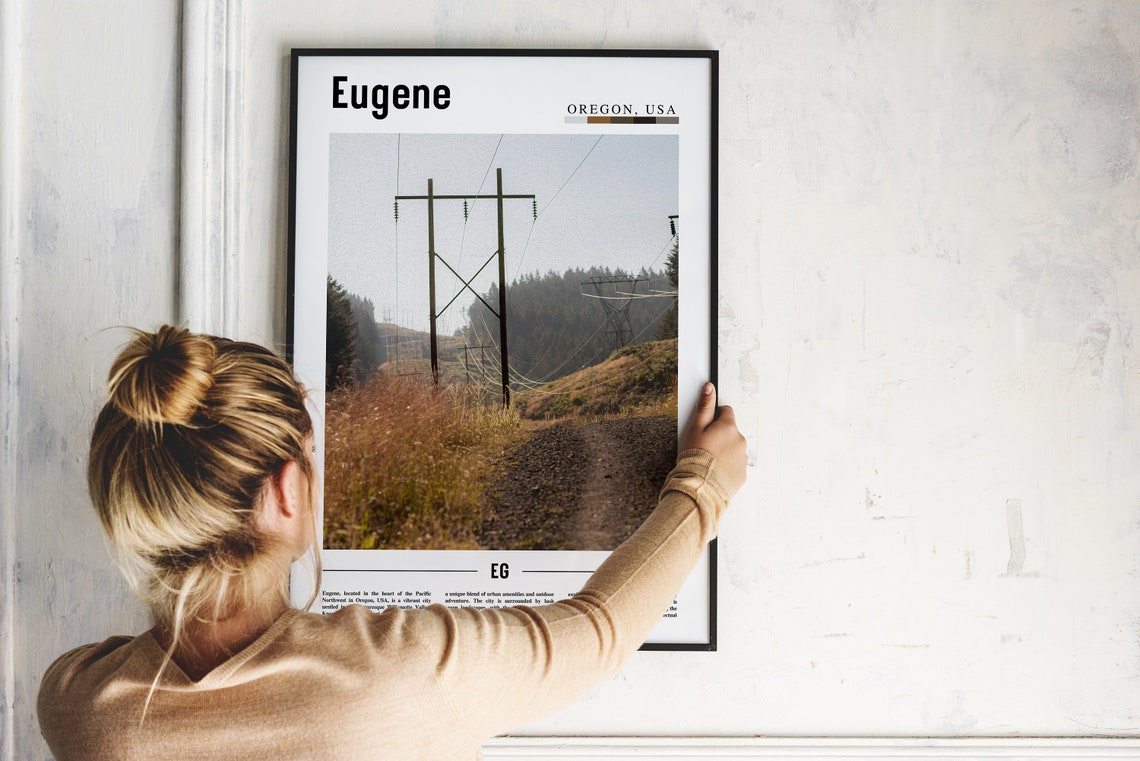 Eugene Oregon Rural Power Lines Hillside Golden Field Travel Poster - Image 2