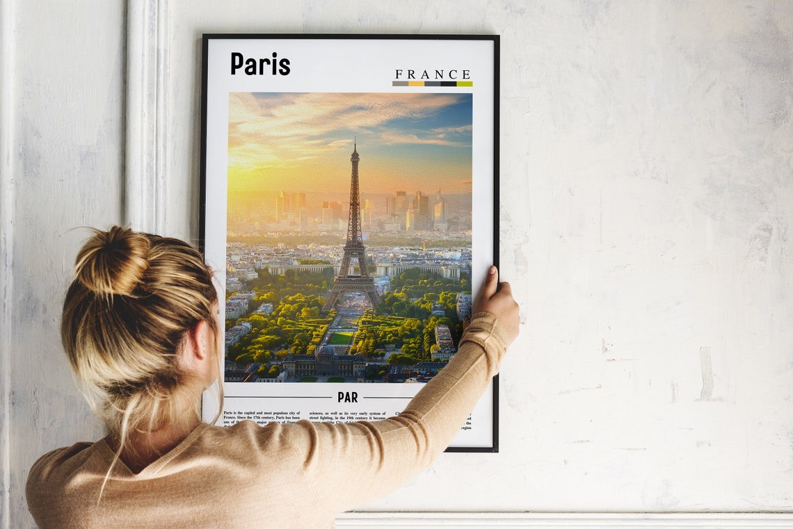 Paris France Eiffel Tower Sunrise Poster City Skyline Golden View - Image 2