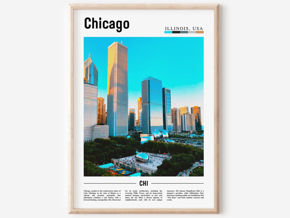 Chicago Illinois Downtown Skyscrapers Cloud Gate Bean Poster CHI