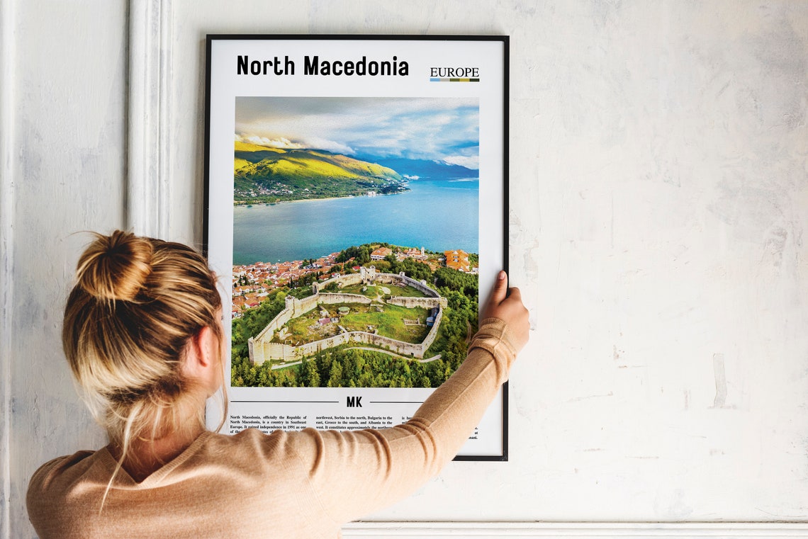 North Macedonia Old Lakeside Fortress Aerial View Photo Poster - Image 2