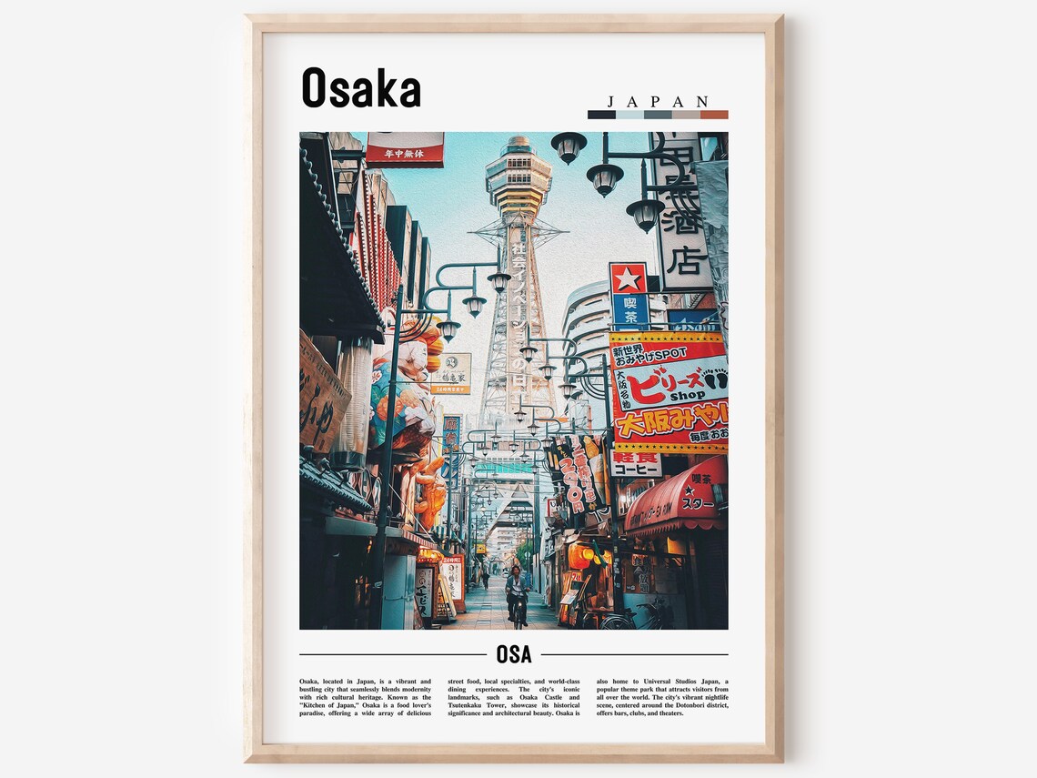 Osaka Japan Neon Street Scene Landmark Tower City Photo Poster