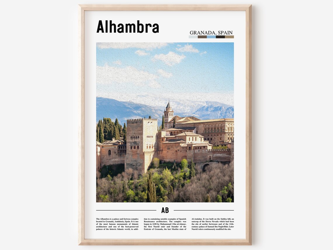 Alhambra Granada Spain Palace Fortress Color Photo Travel Poster