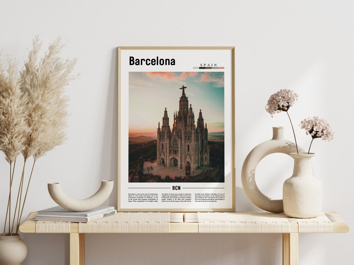 Barcelona Spain Tibidabo Church Poster Sunset Gothic Cathedral View - Image 3