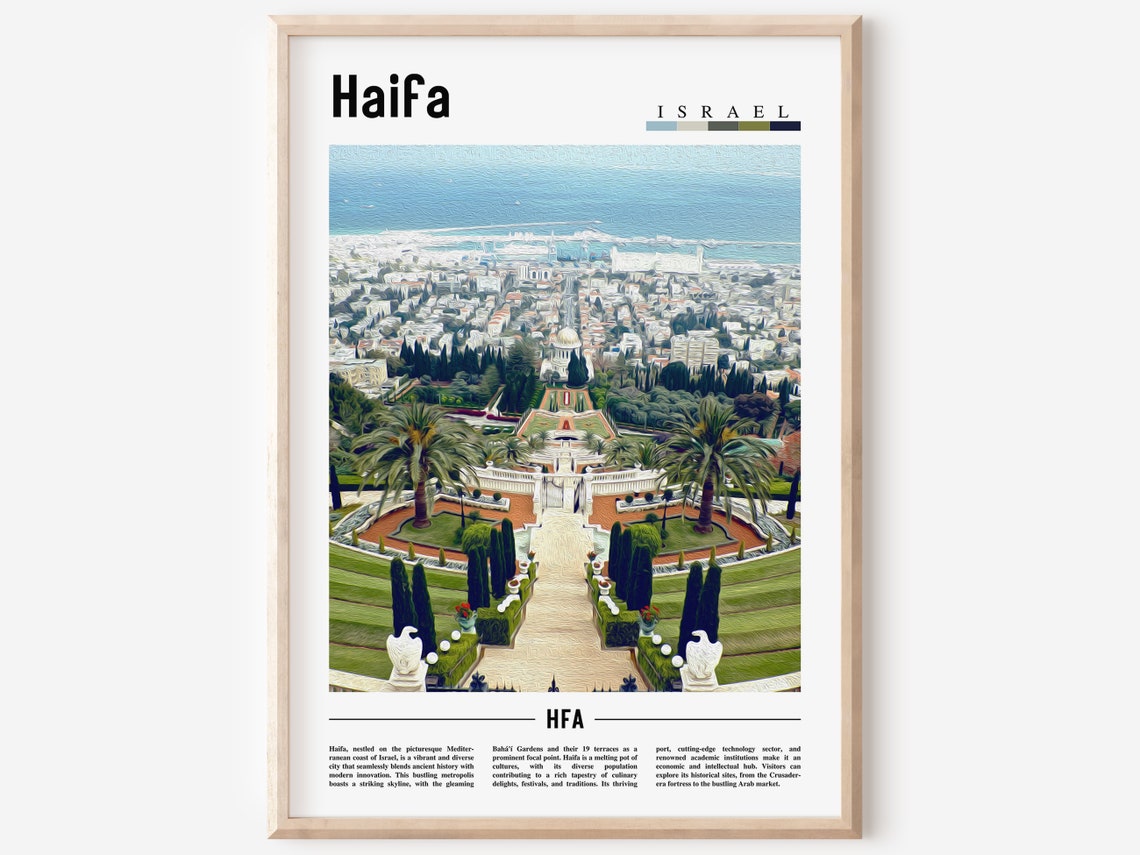 Haifa Israel Bahai Gardens Terraces Bay City View Travel Poster