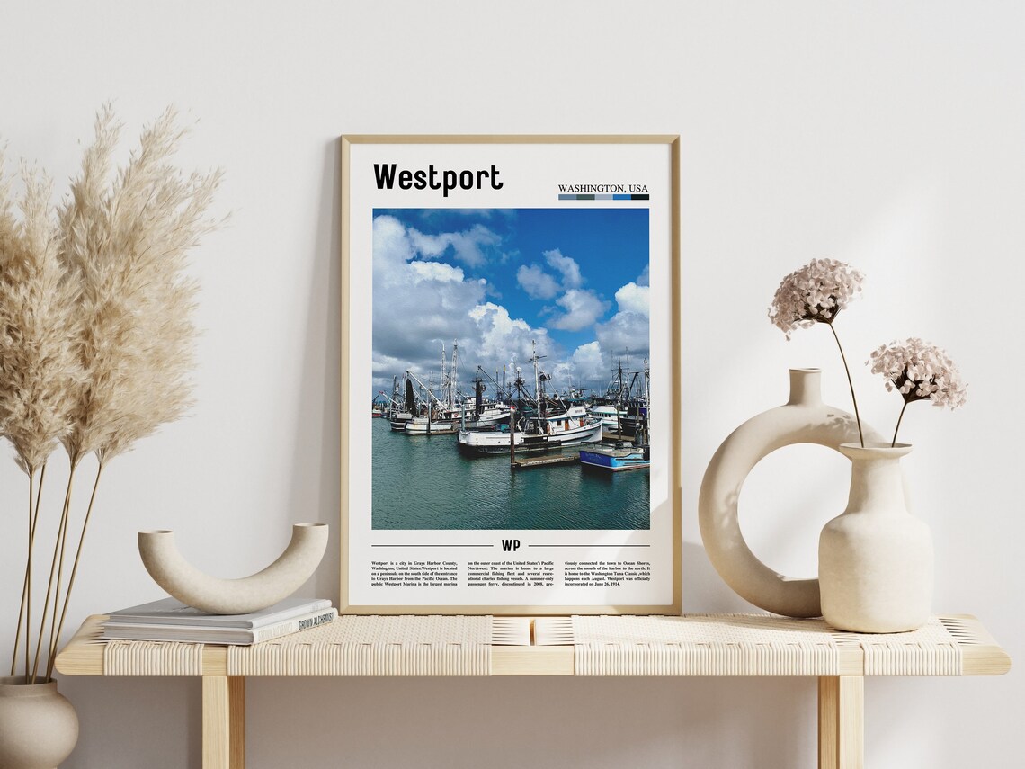 Westport Washington Fishing Boat Marina Harbor Waterfront Travel Poster - Image 3