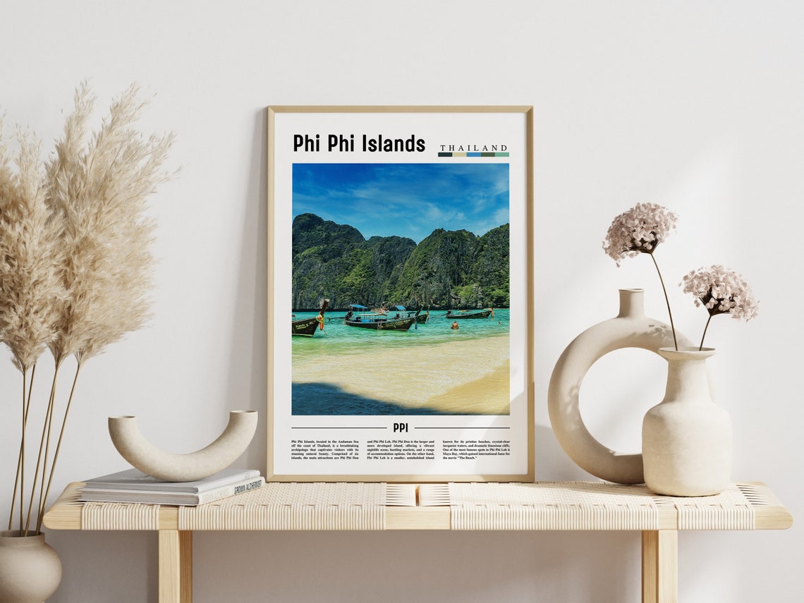 Phi Phi Islands Thailand Longtail Boats Beach Cliffs Travel Poster - Image 3