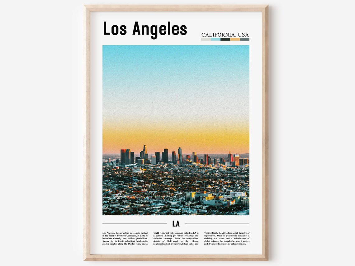 Los Angeles California Skyline Sunset Color Travel Poster Artwork