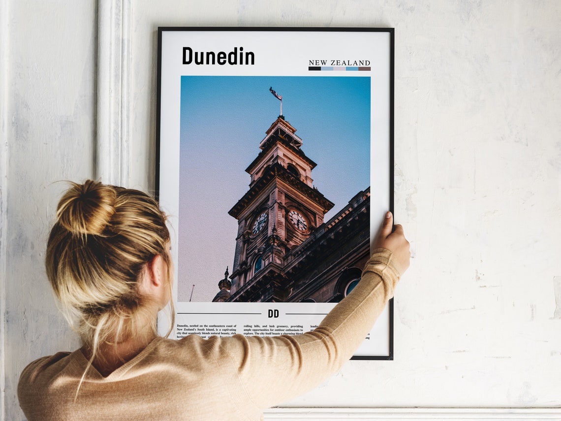 Dunedin New Zealand Travel Photography Poster Historic Clock Tower - Image 2