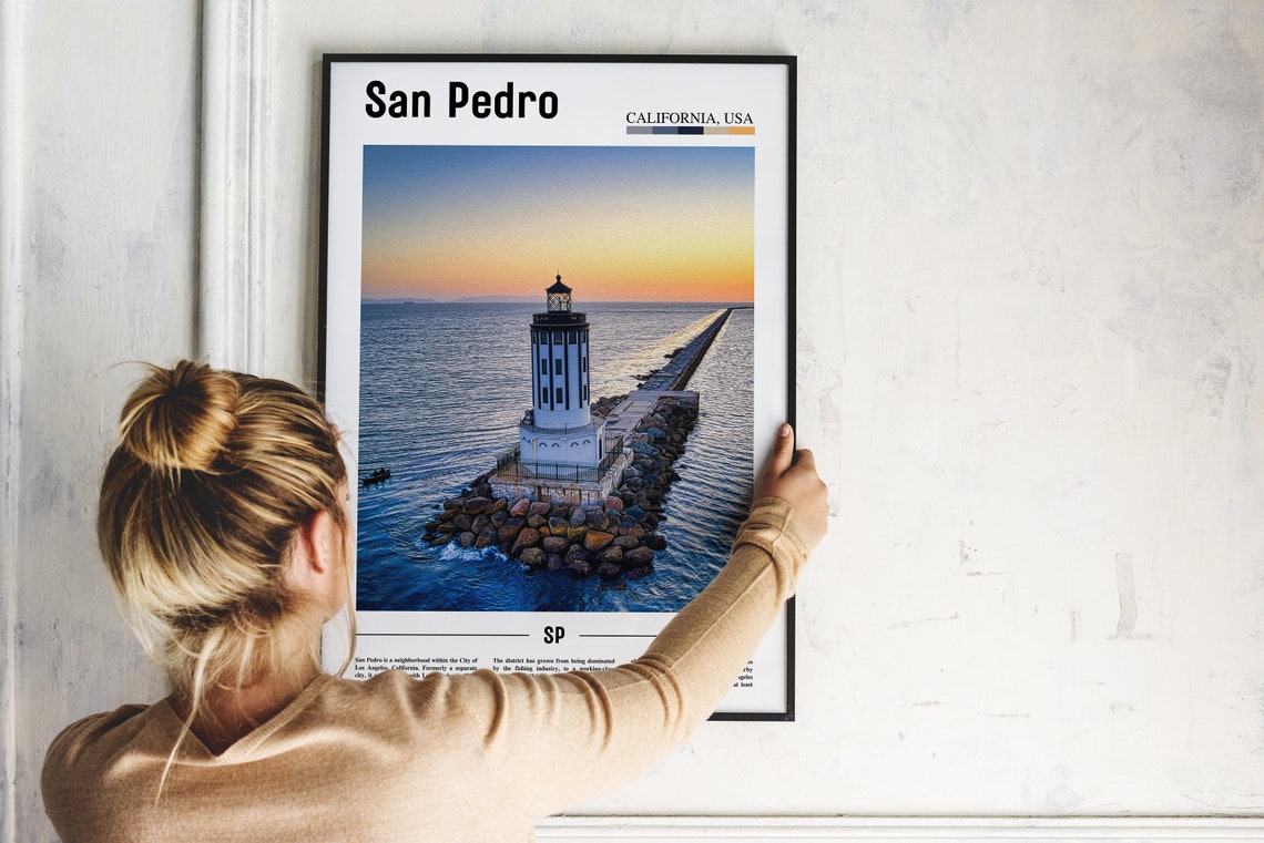 San Pedro California Angels Gate Lighthouse Sunset Pier Poster - Image 2