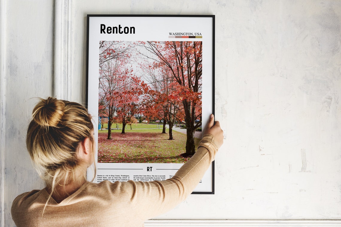 Renton Washington Autumn Red Trees Park Fall Foliage Scene Poster - Image 2