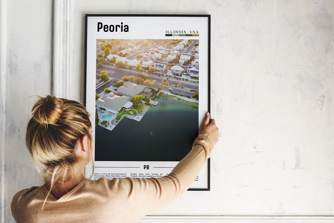 Peoria Illinois USA Aerial Suburb Lake Sunset Neighborhood Poster - Image 2