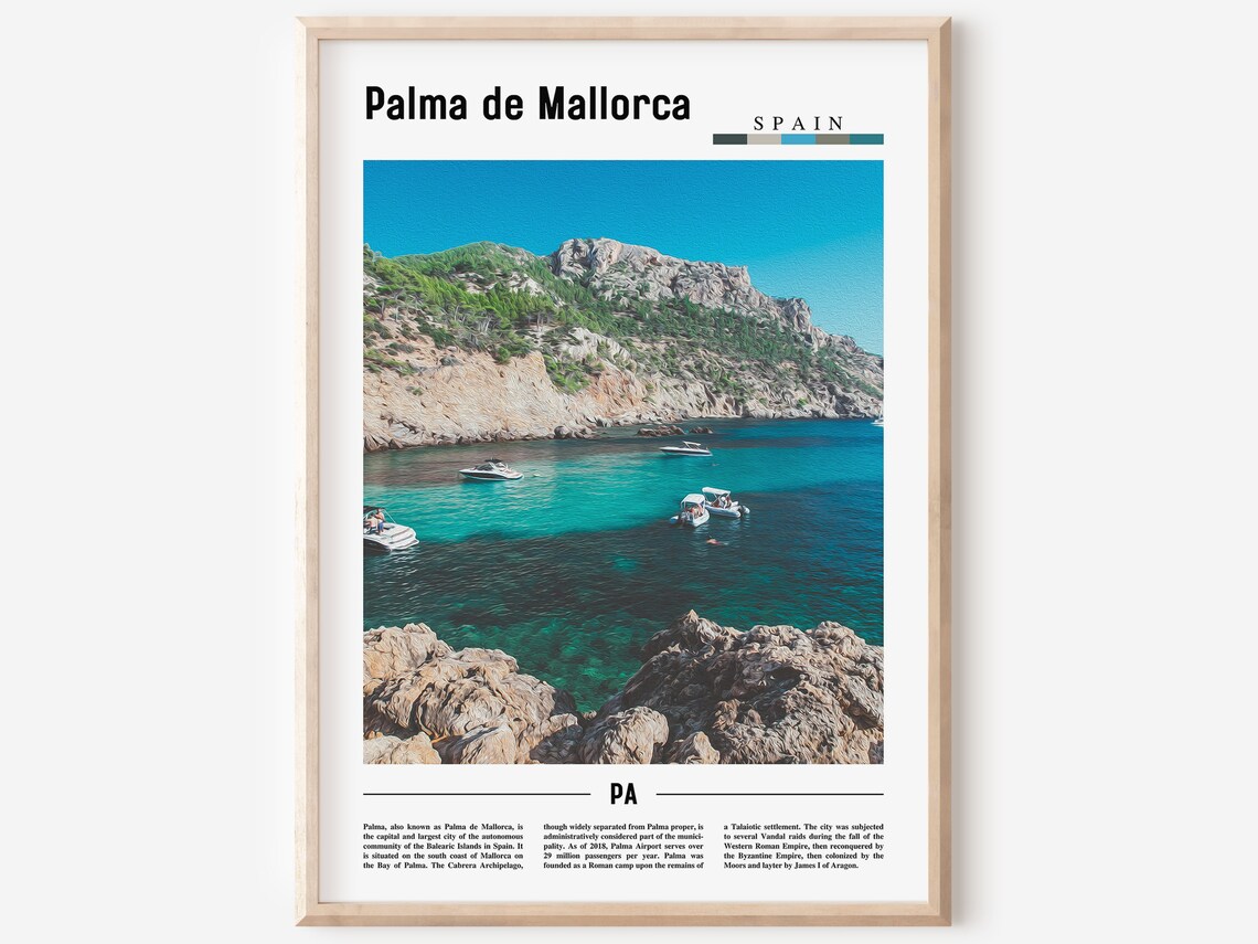 Palma De Mallorca Spain Poster Turquoise Cove Boats Coast View