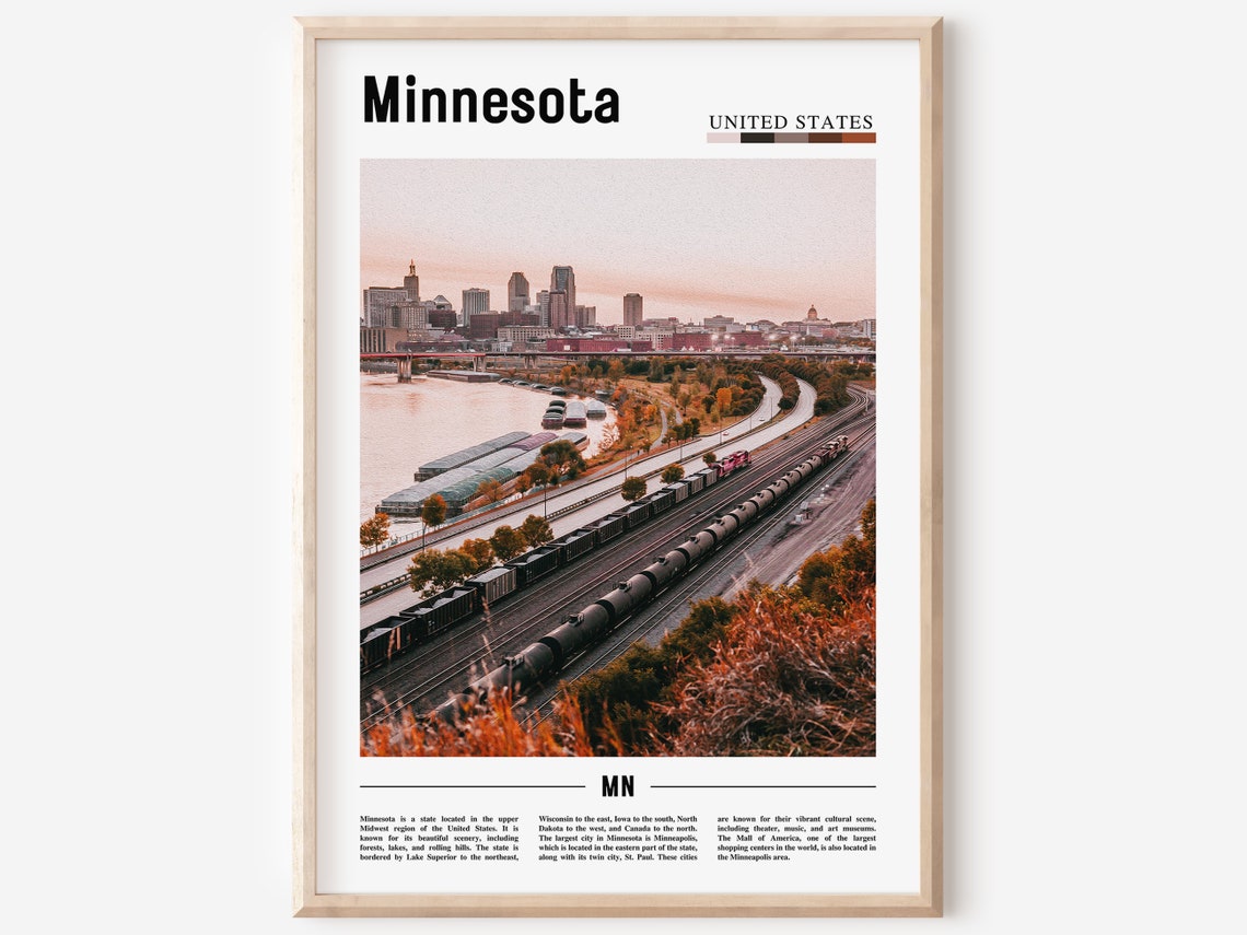 Minnesota Minneapolis Skyline River Train Sunset Photo Poster