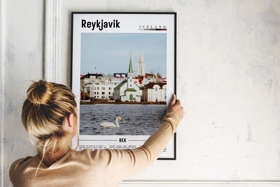 Scenic Reykjavik Iceland Swan Harbor City Minimalist Travel Poster - Image 2