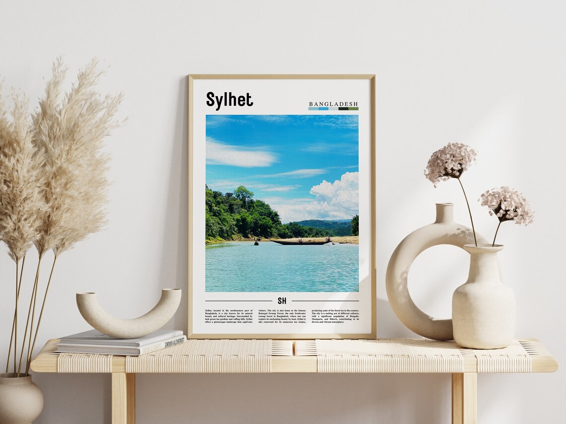 Sylhet Bangladesh River Boats Green Hills Landscape Travel Poster - Image 3