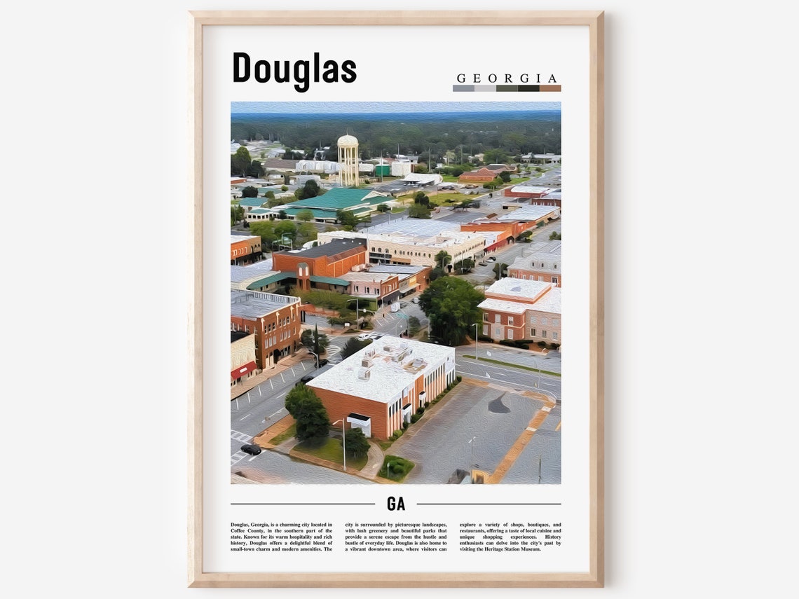 Douglas Georgia Aerial Small Town Brick Streetscape Travel Poster