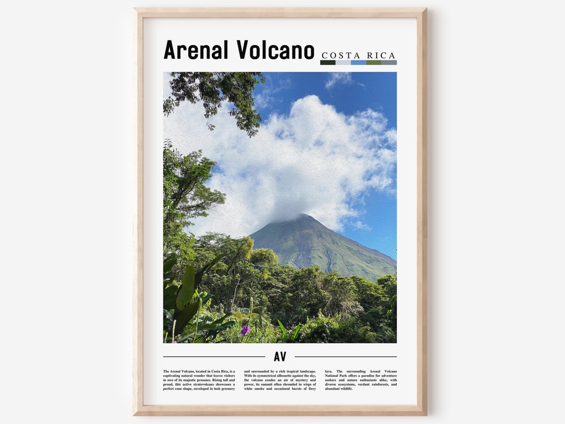 Arenal Volcano Poster Arenal Volcano Print Arenal Volcano Wall Art Minimal Travel Print Travel Destination Oil Painting Poster