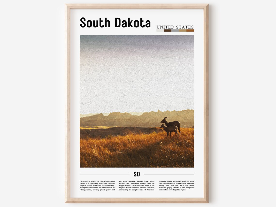South Dakota Bighorn Sheep Golden Grassland Badlands Wildlife Poster