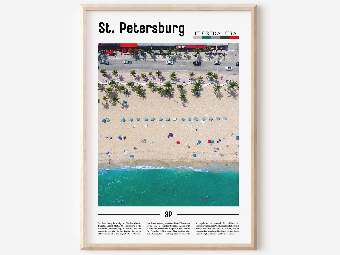 St Petersburg Florida Aerial Beach Umbrellas Turquoise Travel Poster