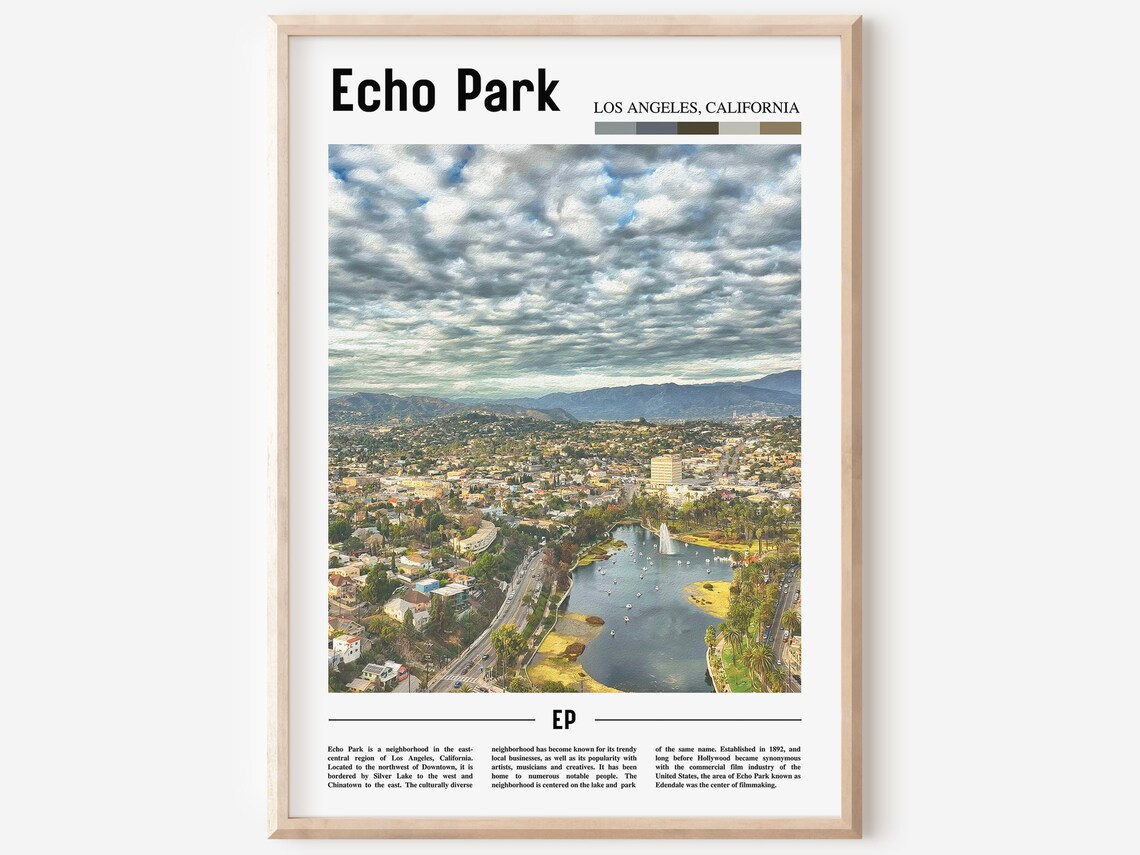 Echo Park Print Echo Park Poster Echo Park Wall Art Oil Painting Poster Colorful City Print City Artwork Travel Artwork Travel Wall Art
