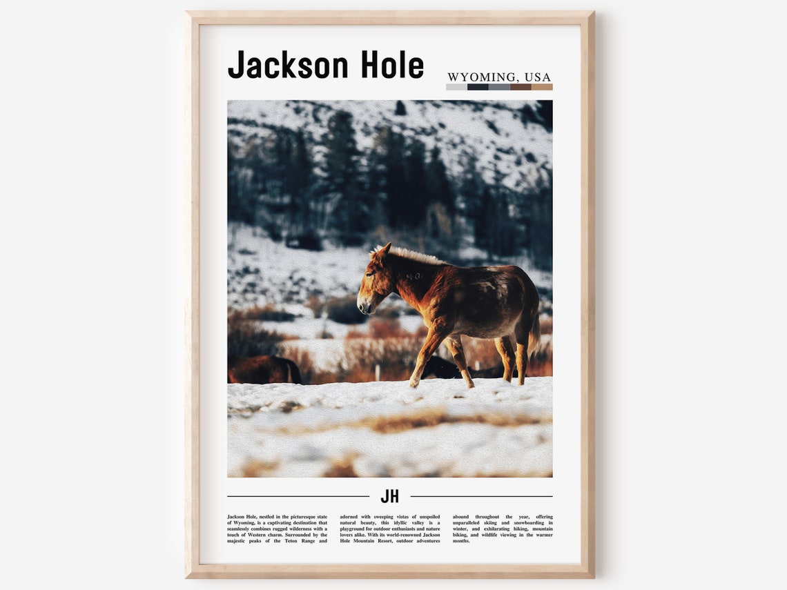 Jackson Hole Wyoming Winter Horse Snow Meadow Scene Travel Poster