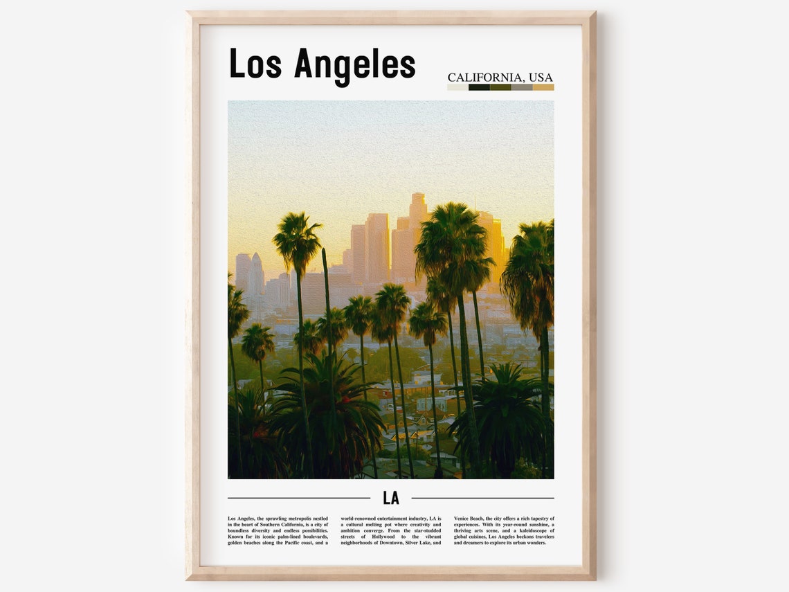 Los Angeles California USA Palm Trees Sunset Skyline Photo Poster