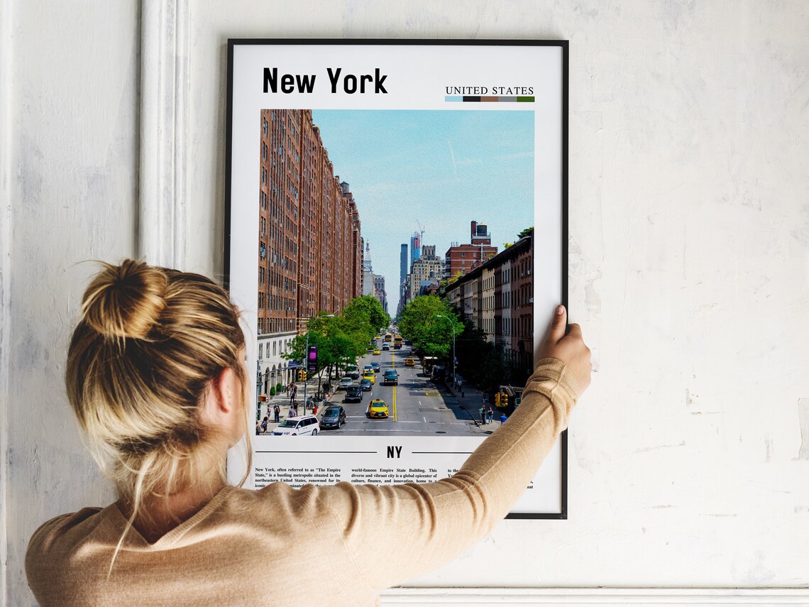 New York City Manhattan Street Yellow Taxis Brownstones Poster - Image 2