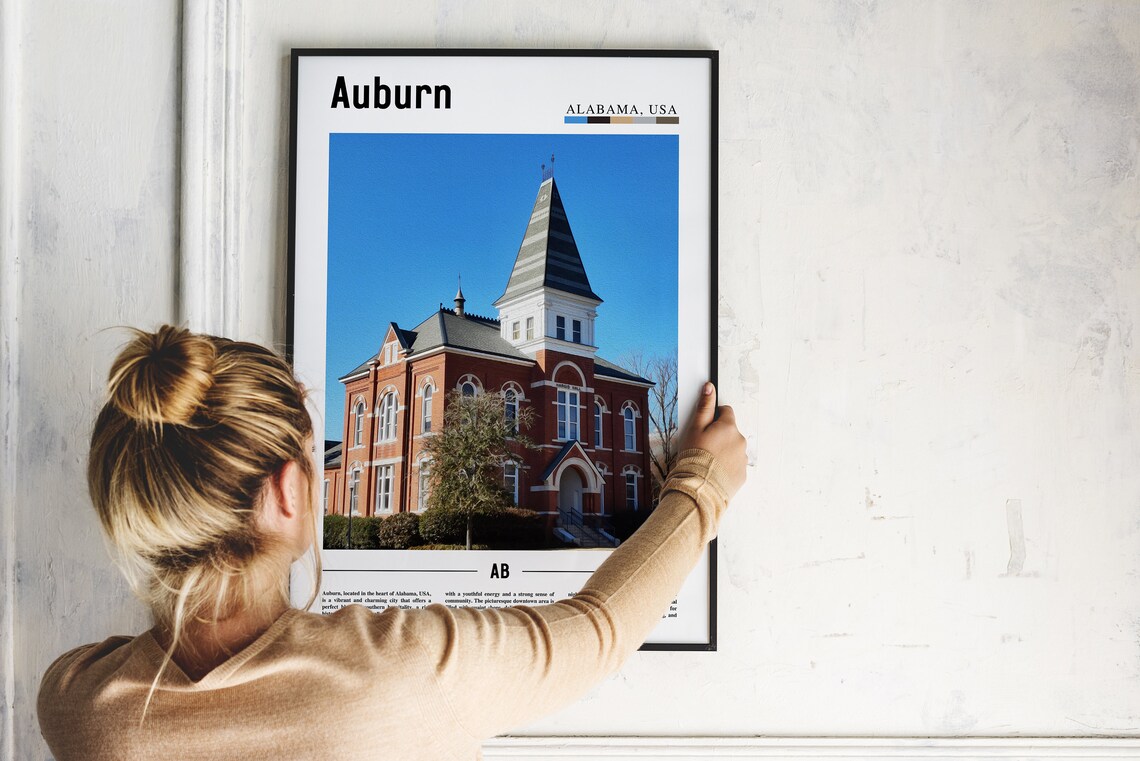 Auburn Alabama Harris Hall Brick Building Travel Poster College Town - Image 2