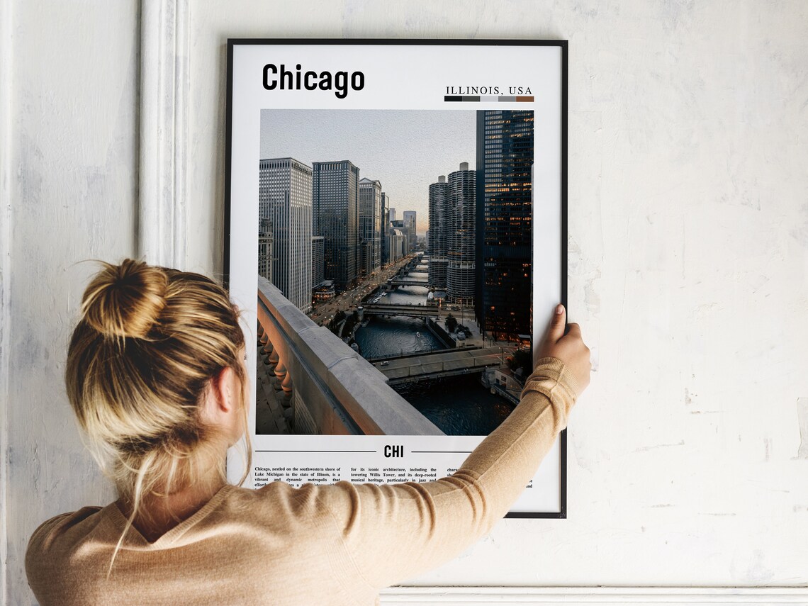 Chicago River Skyline at Dusk Cityscape Photo Poster Illinois USA - Image 2