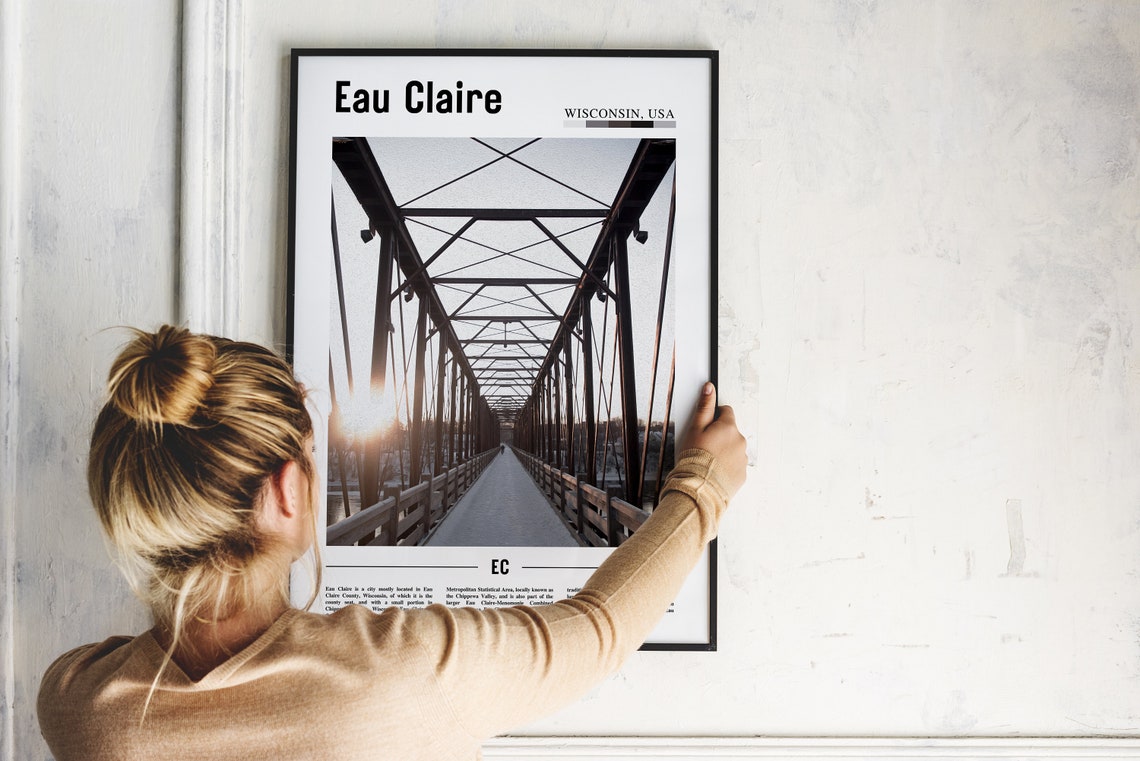 Eau Claire Wisconsin Steel Bridge Sunset Minimalist Travel Poster - Image 2