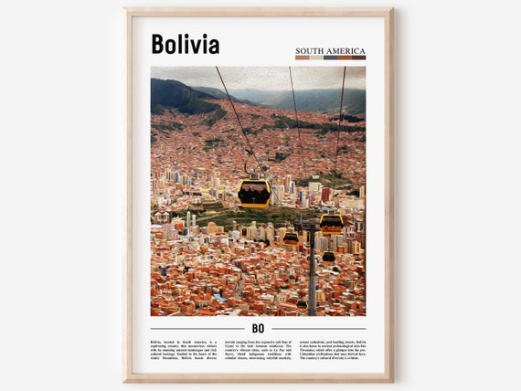 Bolivia La Paz Yellow Cable Car Cityscape Aerial Travel Poster