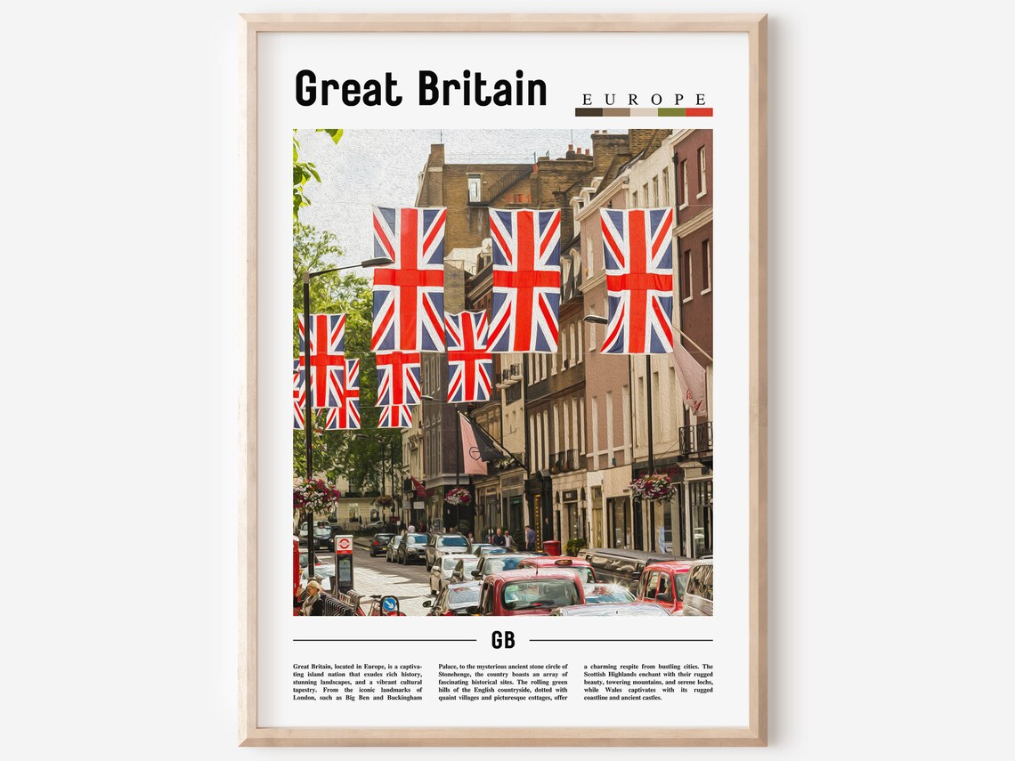 Great Britain Union Jack Street Scene European Travel Poster
