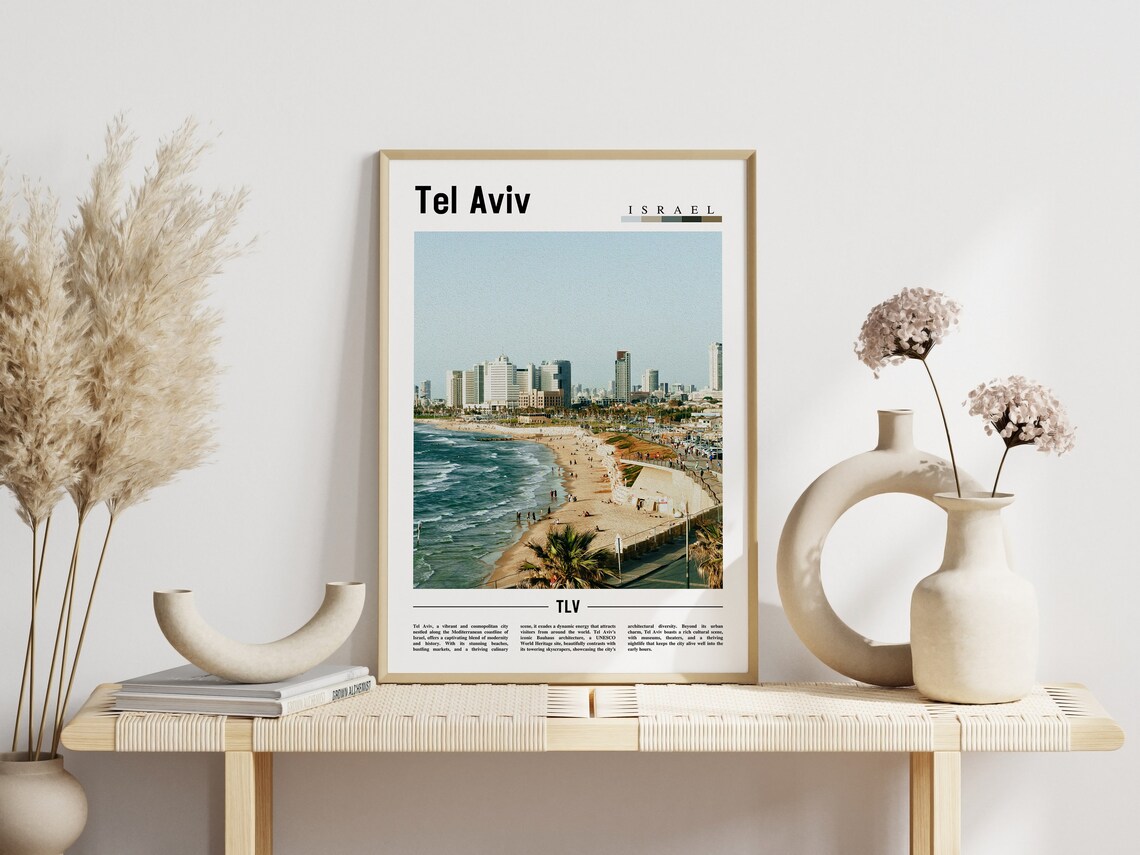 Tel Aviv Minimal Travel Poster, Oil Painting Style - Image 3