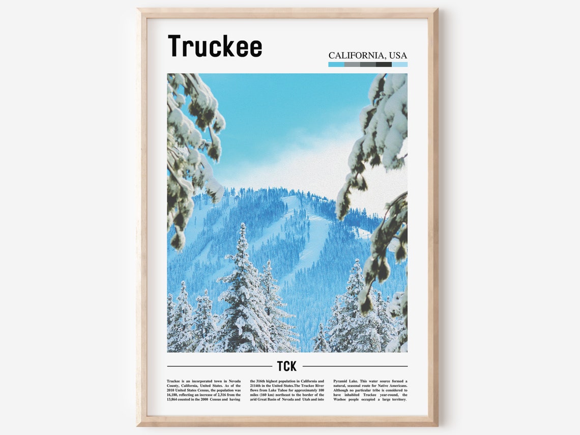 Truckee California Snowy Ski Slopes Photo Minimalist Travel Poster