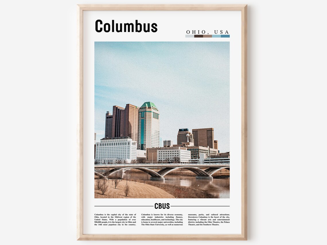 Columbus Ohio Skyline River Bridge Cityscape Photo Travel Poster