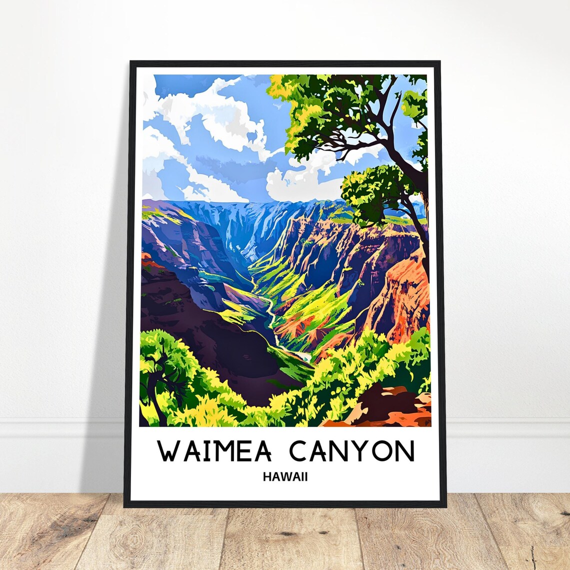 Waimea Canyon Hawaii Colorful Cliffs Tropical Travel Illustration Poster