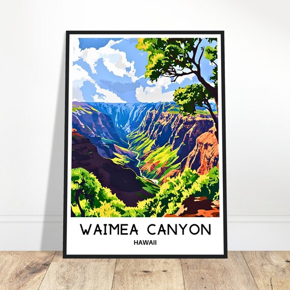 Waimea Canyon Hawaii Colorful Cliffs Tropical Travel Illustration Poster