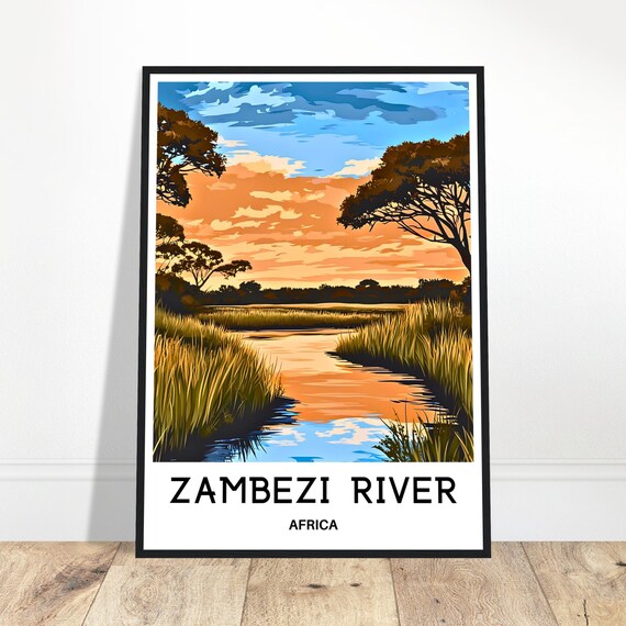 Zambezi River Travel Print Zambezi River Poster African Art Print Africa Lover Gift Wall Hanging Art Home Office Decor Zambezi Illustration