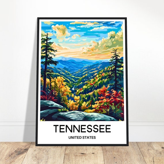 Tennessee Travel Print Poster Art America Lover Gift Wall Hanging Illustration Home Office Decor