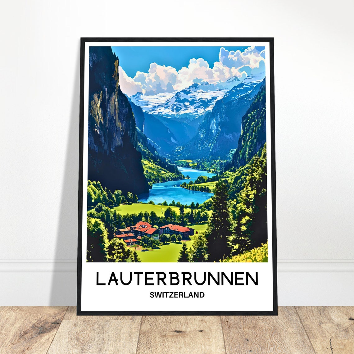 Lauterbrunnen Travel Print Lauterbrunnen Poster Swiss Art Print Switzerland Lover Gift Wall Hanging Home Decor Lauterbrunnen Illustration