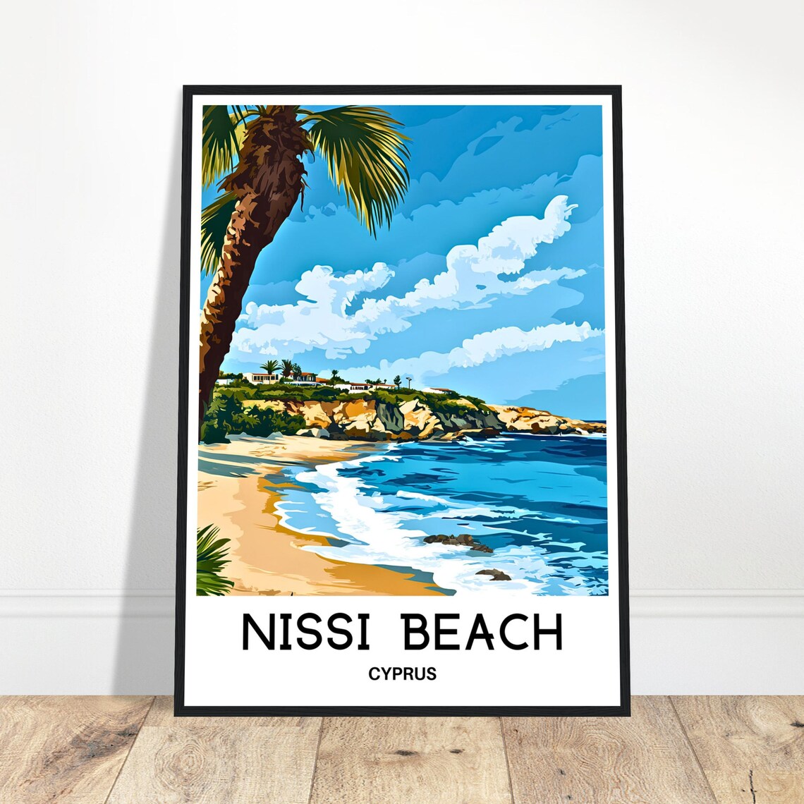 Nissi Beach Cyprus Palm Tree Golden Coast Beach Travel Poster