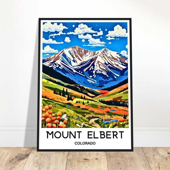 Mount Elbert Travel Print Poster Art America Lover Gift Wall Hanging Home Office Decor Colorado Illustration