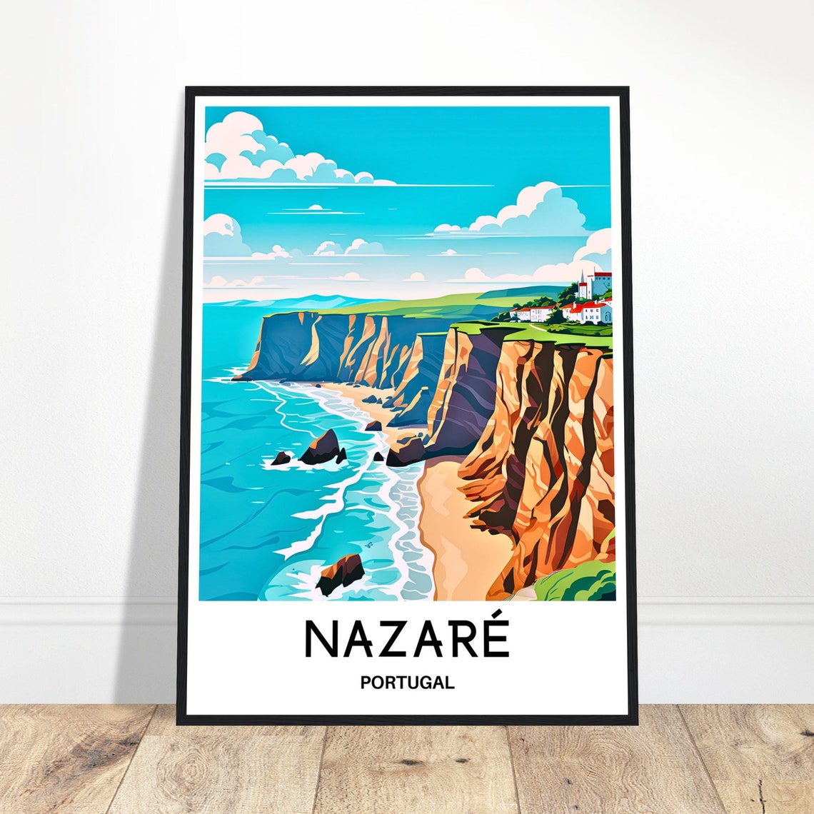 Nazare Travel Print Nazare Poster Portuguese Art Print Portugal Lover Gift Wall Hanging Home Office Desk Decor Nazare Town Illustration