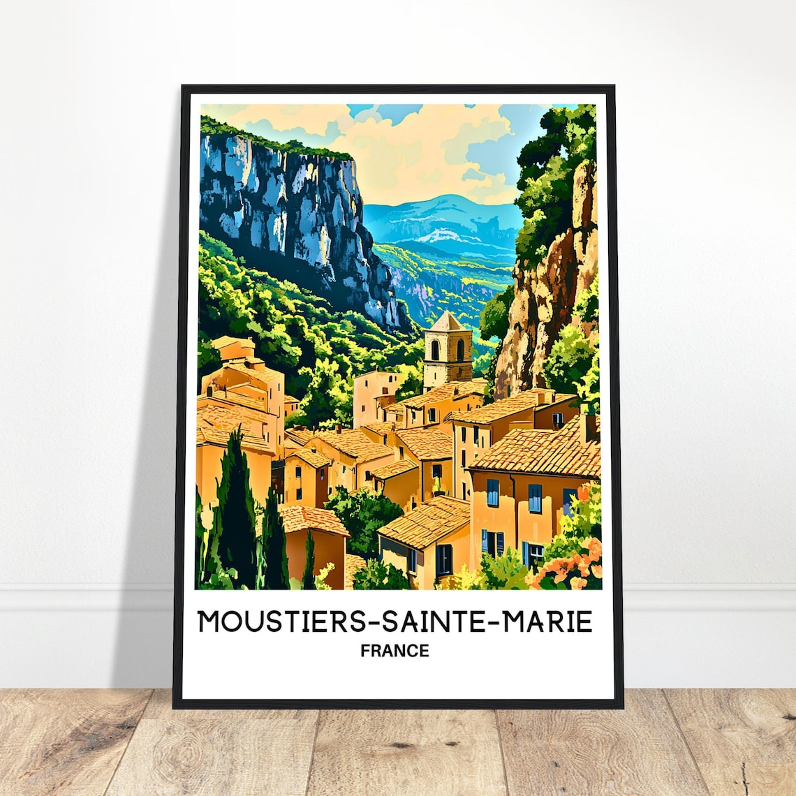 Moustiers Sainte Marie France Cliffside Village Provence Travel Poster
