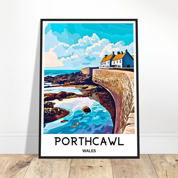 Porthcawl Travel Print Poster Welsh Art Wales Lover Gift Wall Hanging Town Illustration Home Office Decor