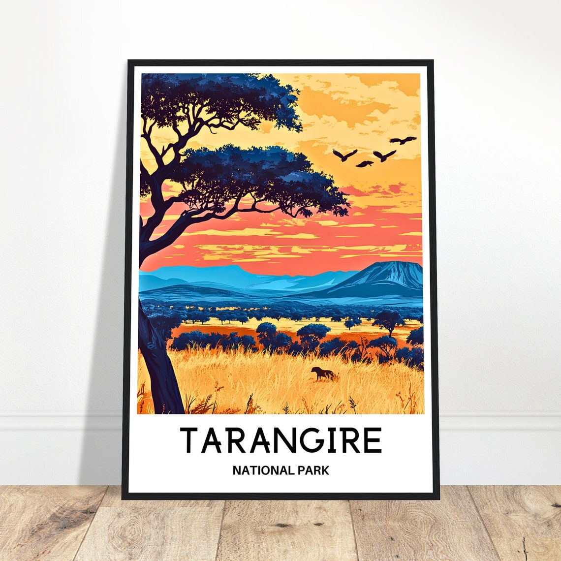 Tarangire National Park Golden Savannah Sunset Safari Scene Poster